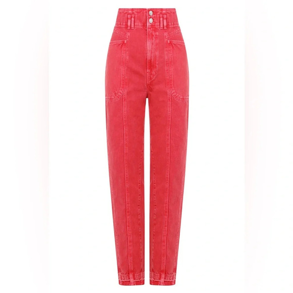 NWT Isabel Marant Étoile Tess High Rise Red Denim Jeans Sz 34 US 2 - Picture 1 of 11